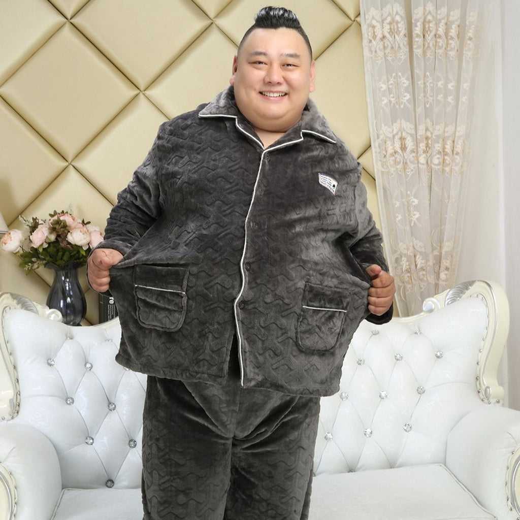Thickened lapel long sleeve men's pajamas - enhanced image 2
