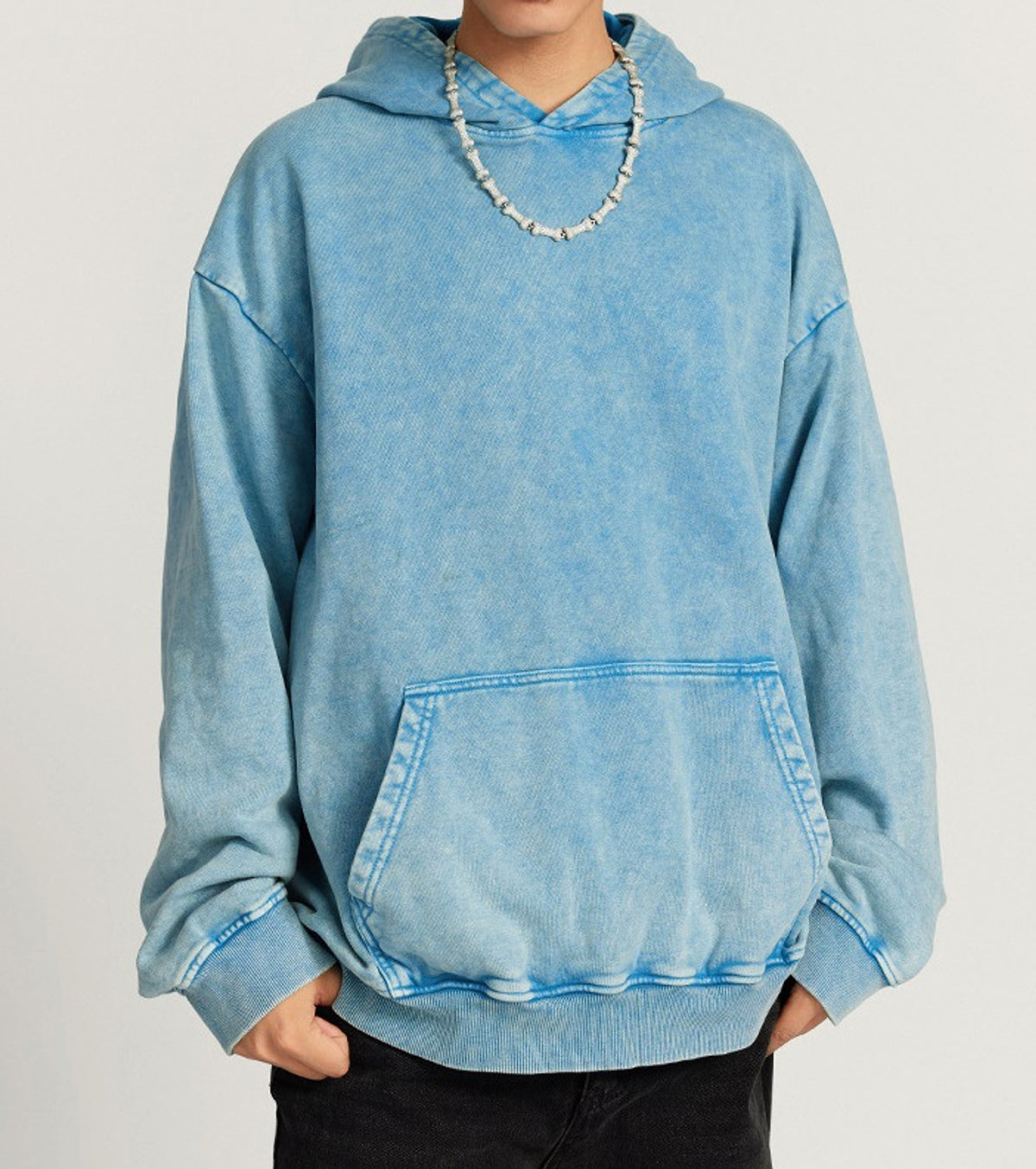 Thickened Washed Old Gradient Solid Color Batik Hooded Sweater For Men - enhanced image 2