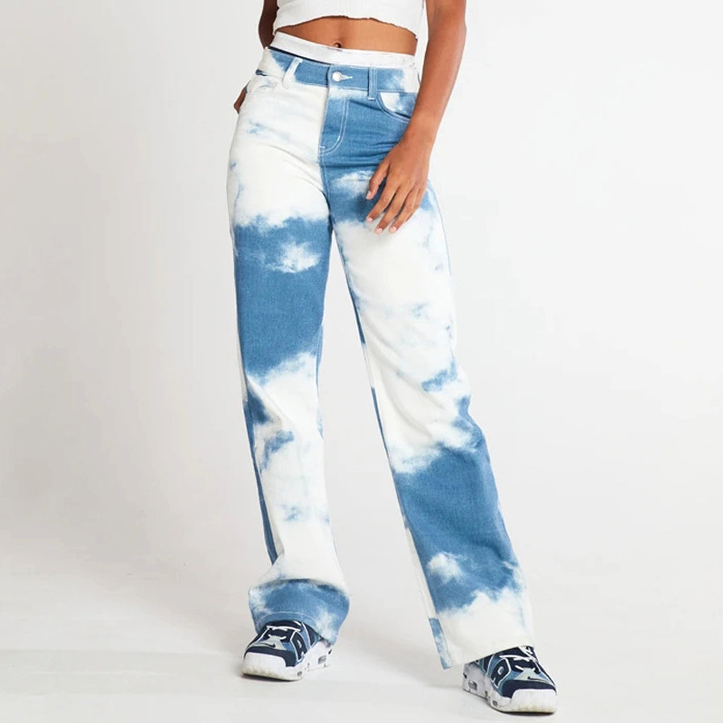 Tie Dye Print Straight Leg Jeans For Women - enhanced image 2