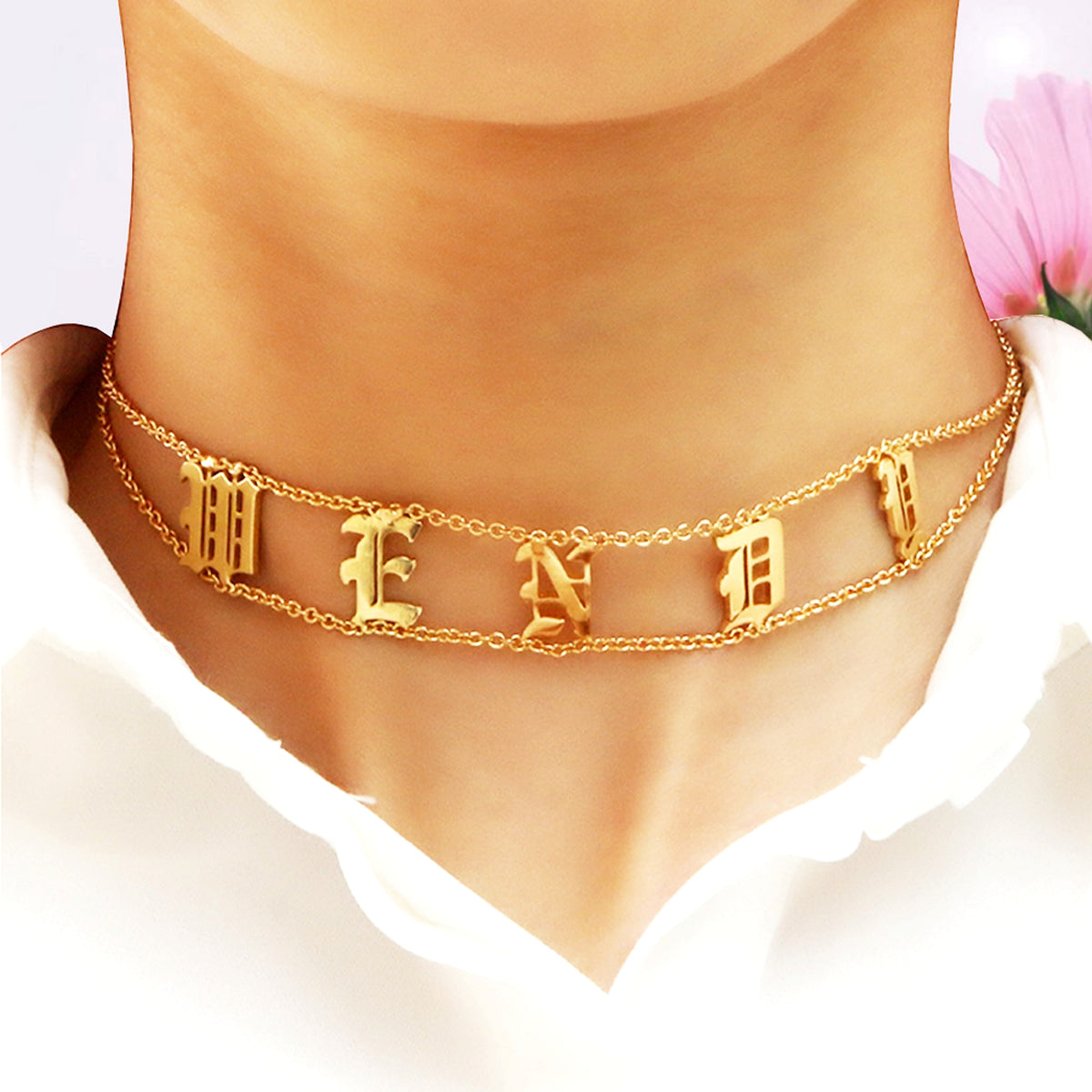 Titanium Steel Old English Letter Name Necklace - enhanced image 2
