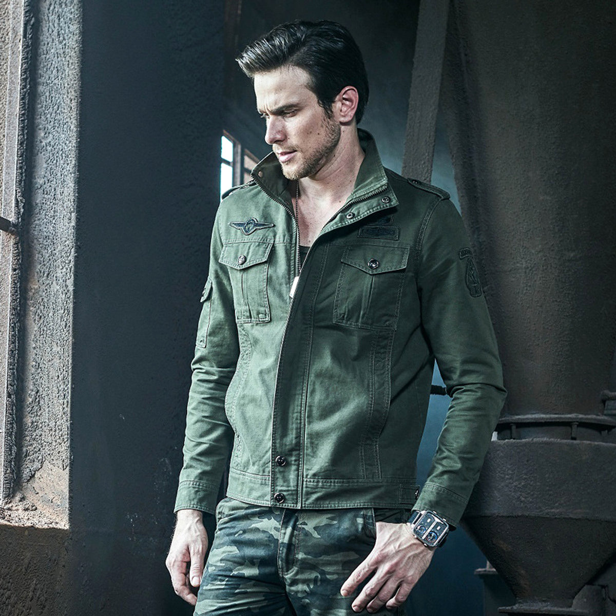 Tough Guy Washed Cotton Motorcycle Jacket Men - enhanced image 2