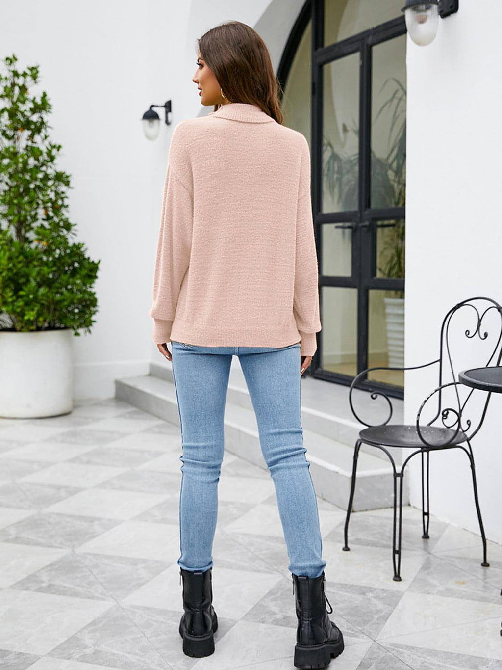 Turtleneck Dropped Shoulder Sweater - enhanced image 2