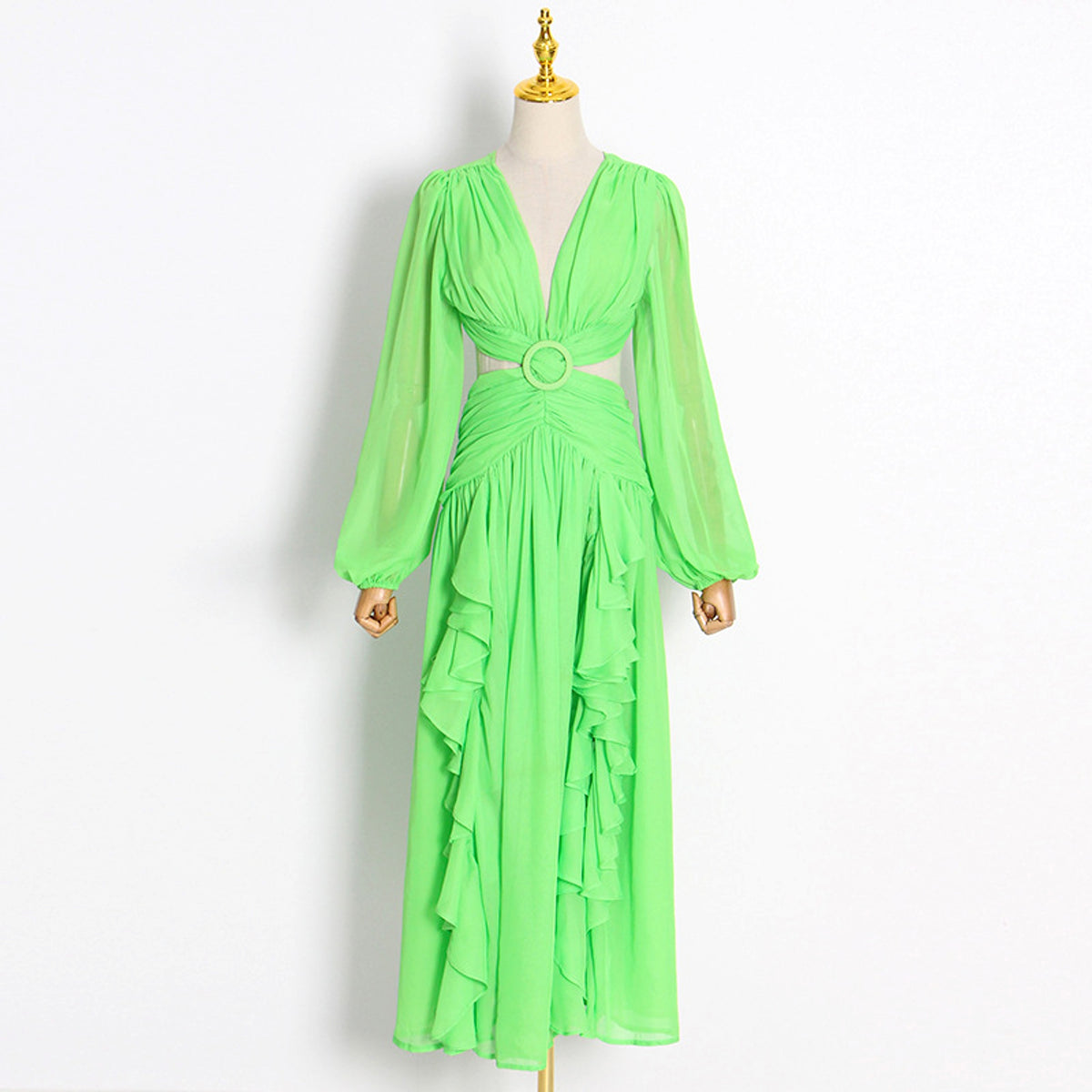 VeraLuxe™ V-Neck Lace-Up Dress – Elegant Silhouette Edition - enhanced image 2