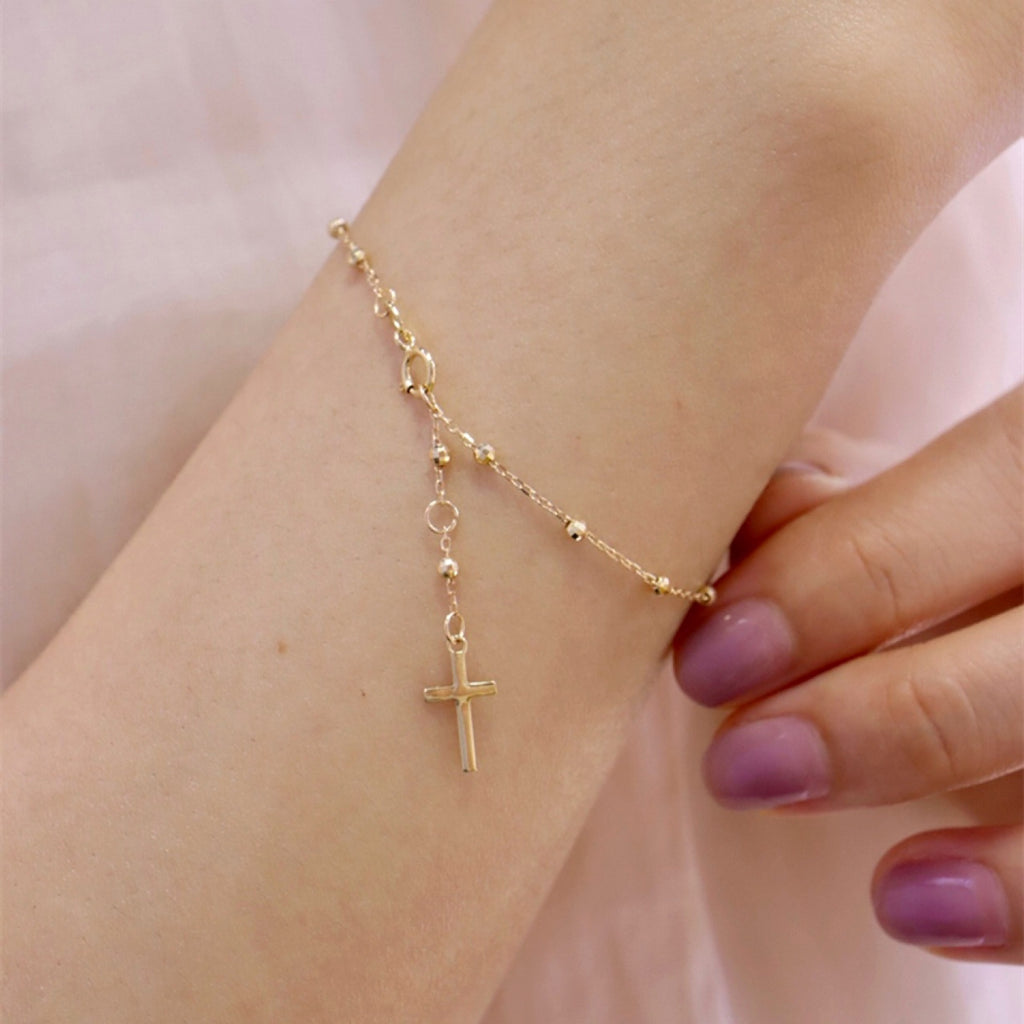 Vintage Cross 18K Gold Necklace Bracelet - enhanced image 2