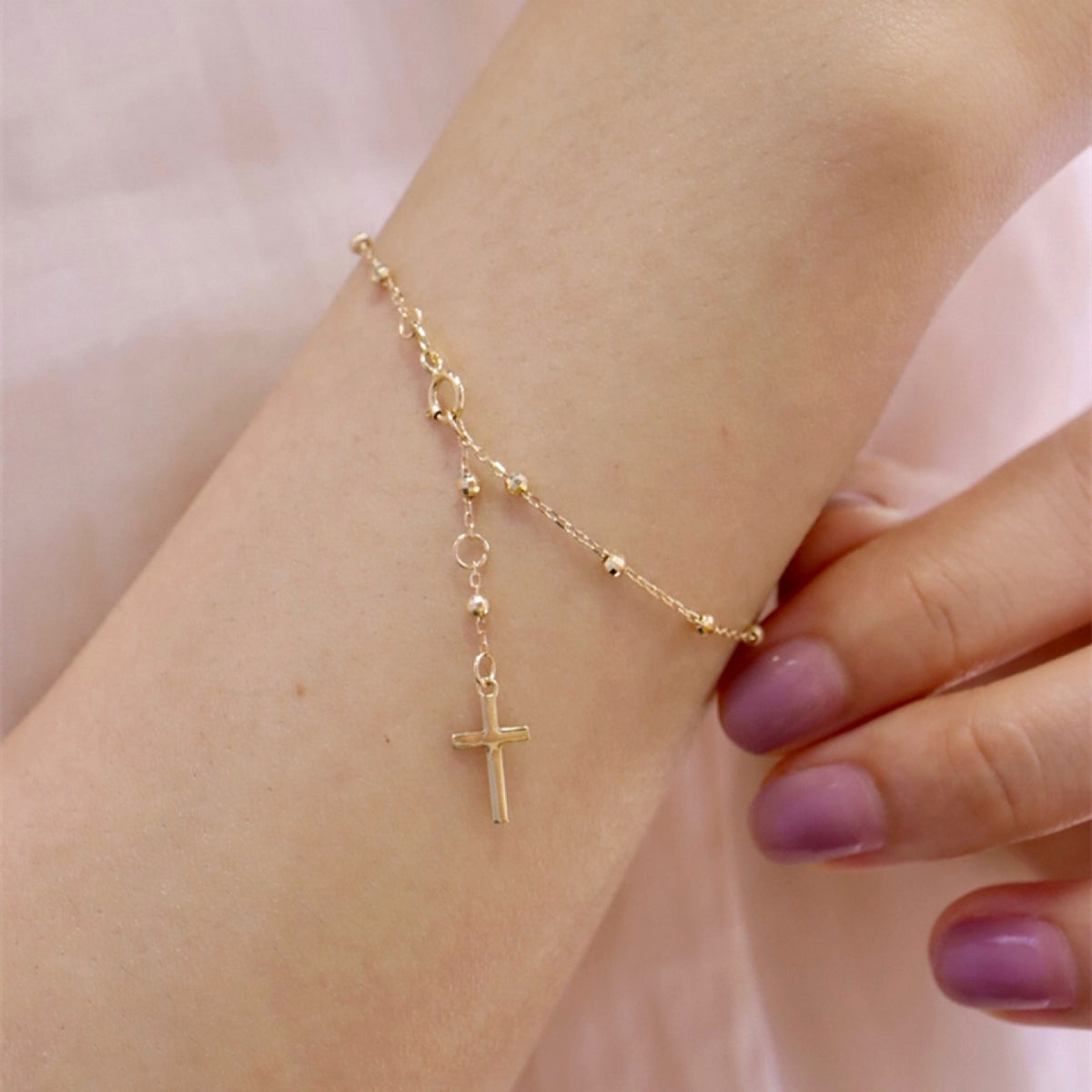 Vintage Cross 18K Gold Necklace Bracelet - enhanced image 2