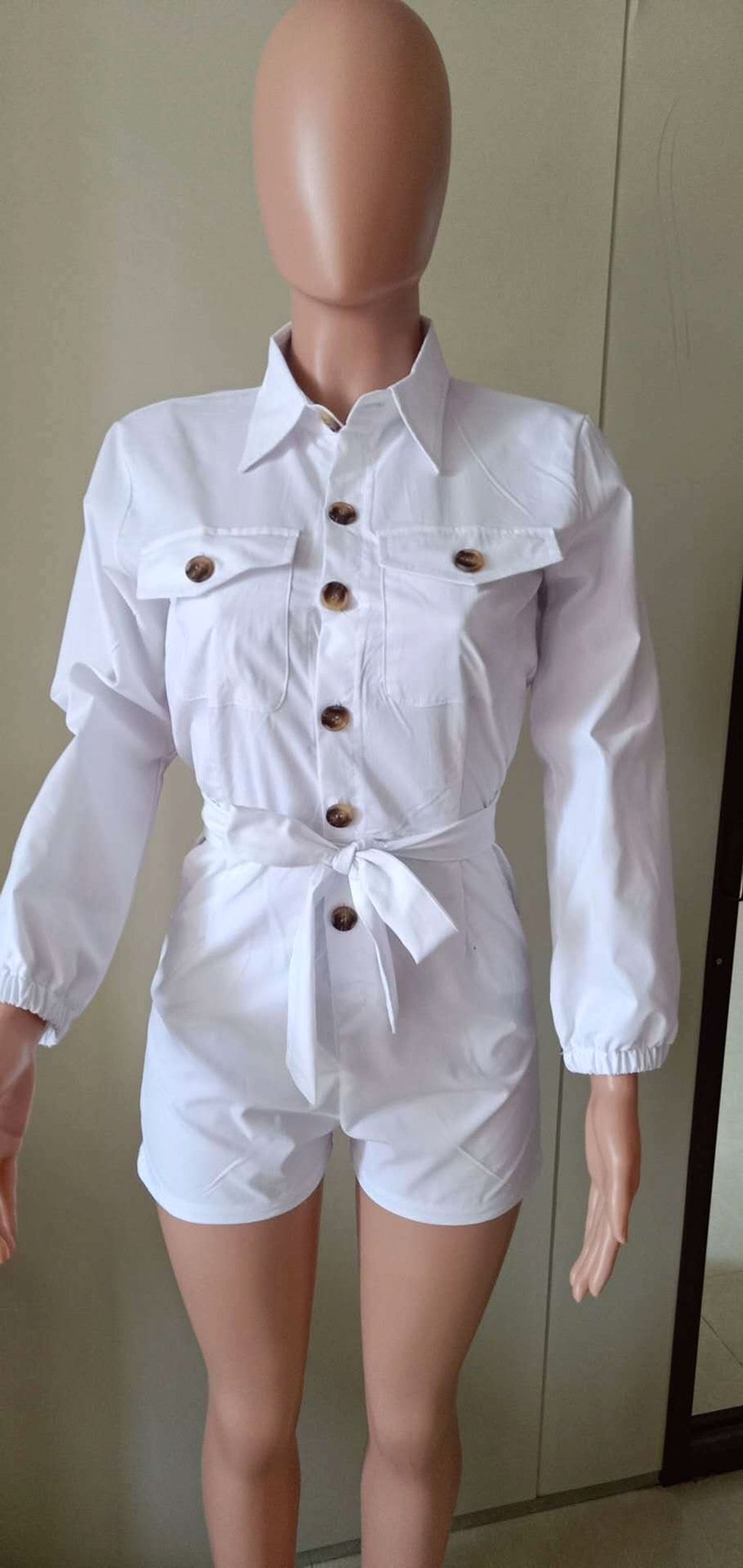 White woven casual jumpsuit - enhanced image 2