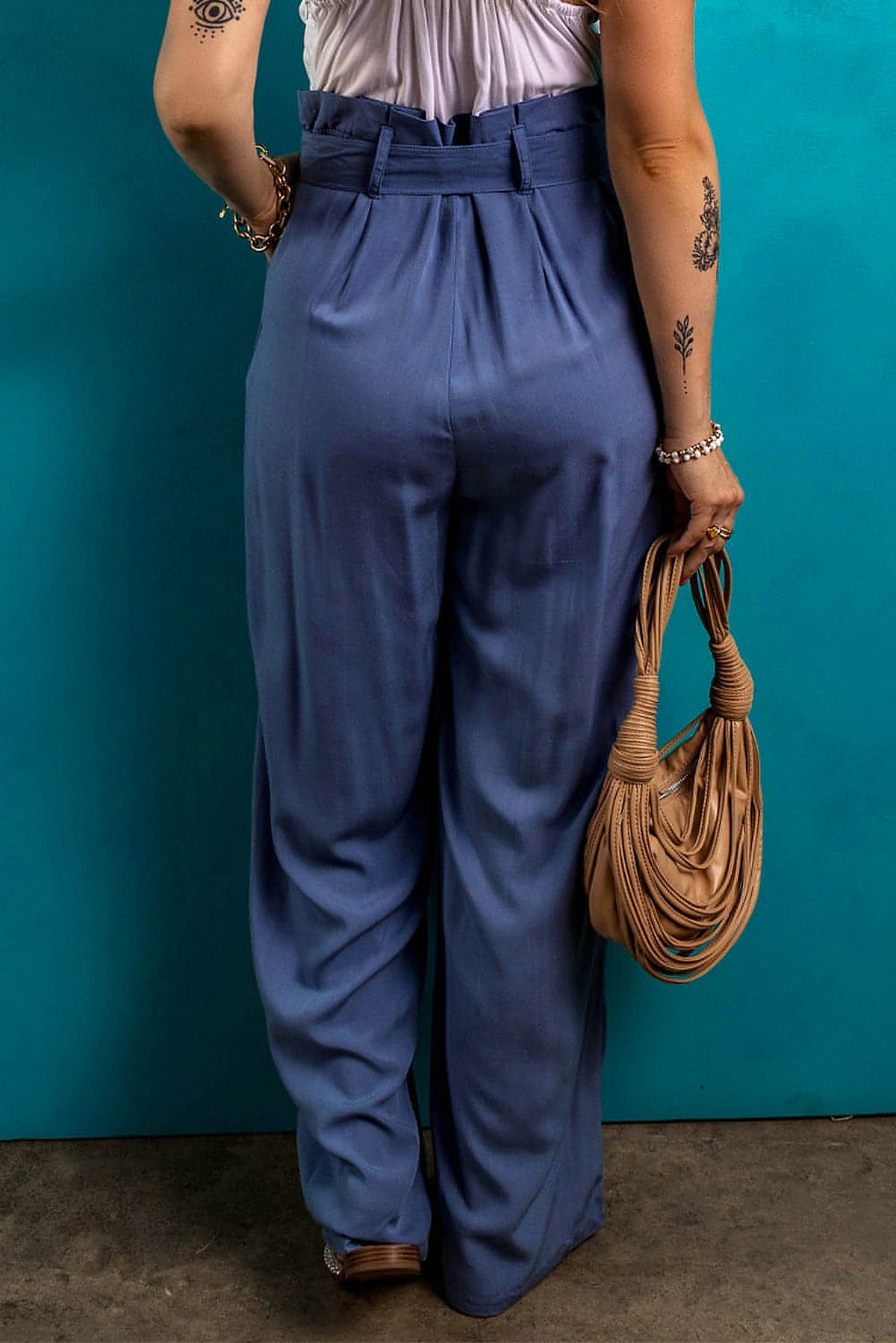 Wild Wind Belted Frilly Waist Wide Leg Loose Pants - enhanced image 2