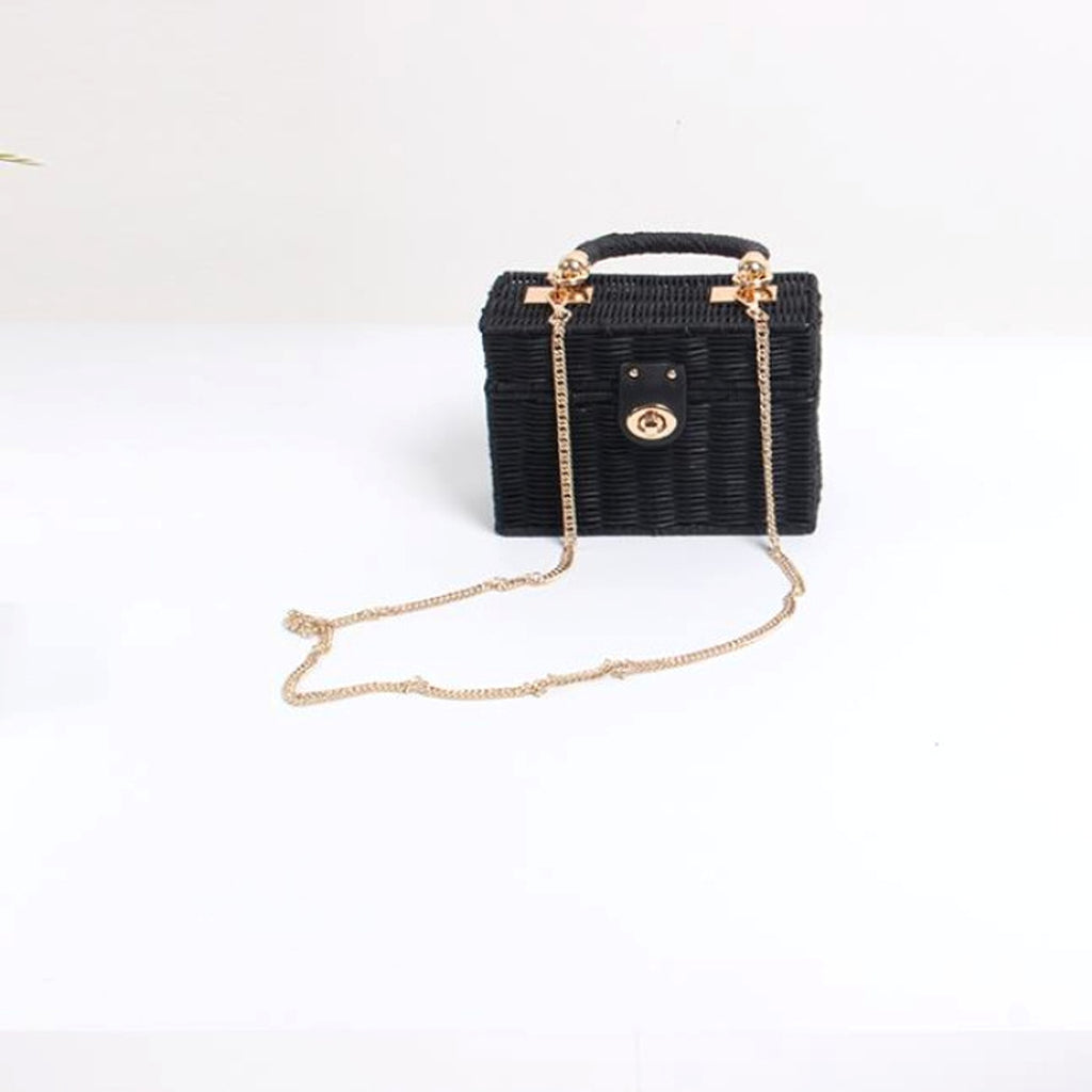 WillowCrate™ – Retro Black Rattan Box Bag - enhanced image 2