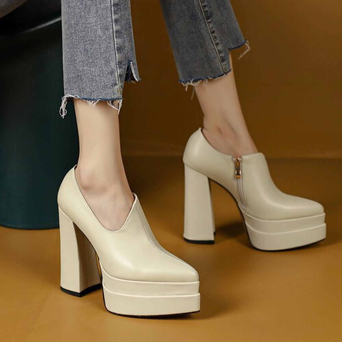 Women With Pointed Deep Cut High Heels - enhanced image 2