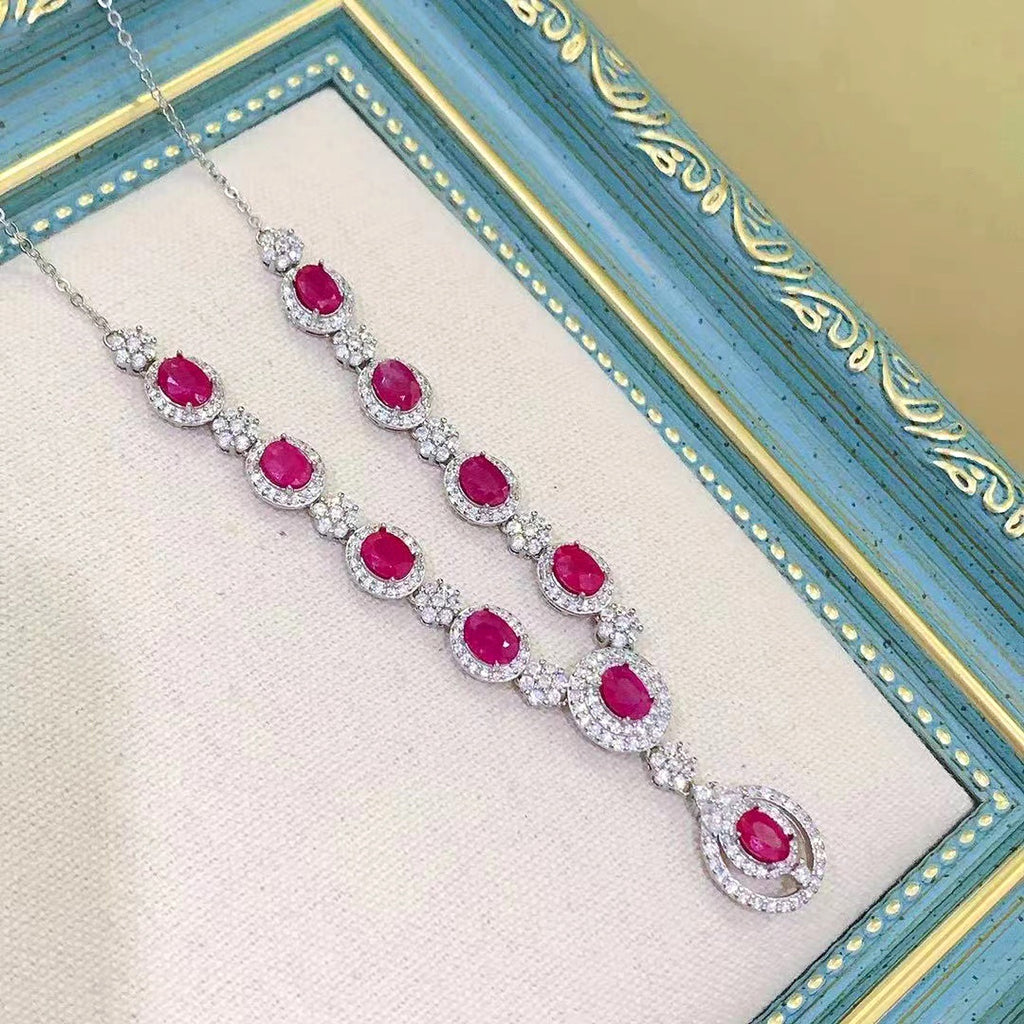 Women's 925 Silver Inlaid Natural Ruby Necklace - enhanced image 2