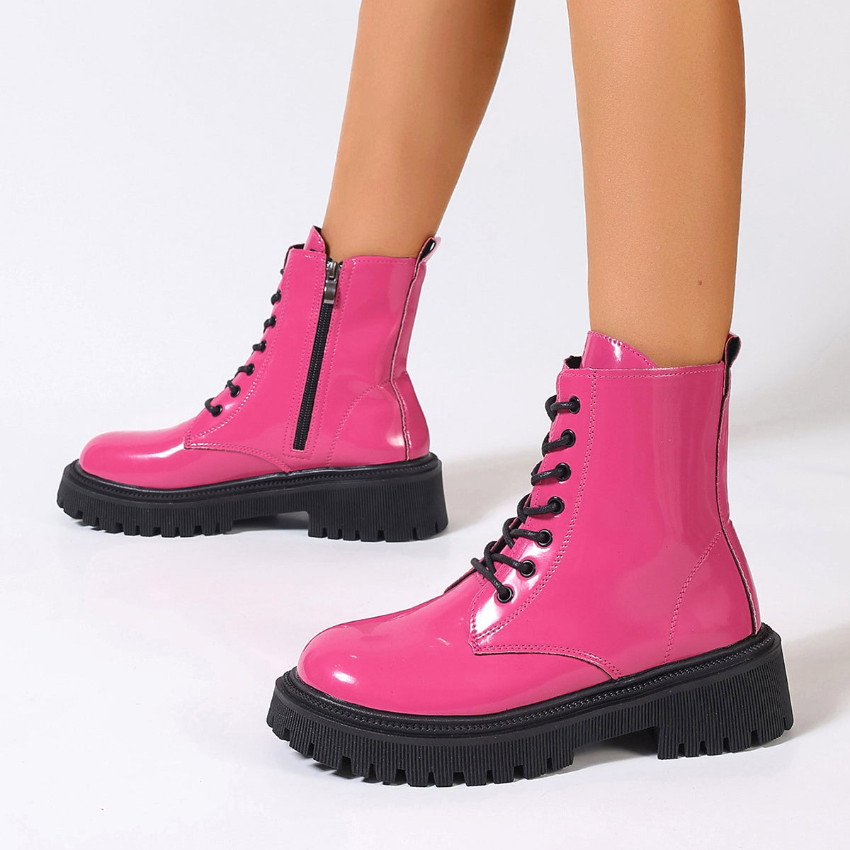 Women's Bright Leather Side Zipper Boots - enhanced image 2