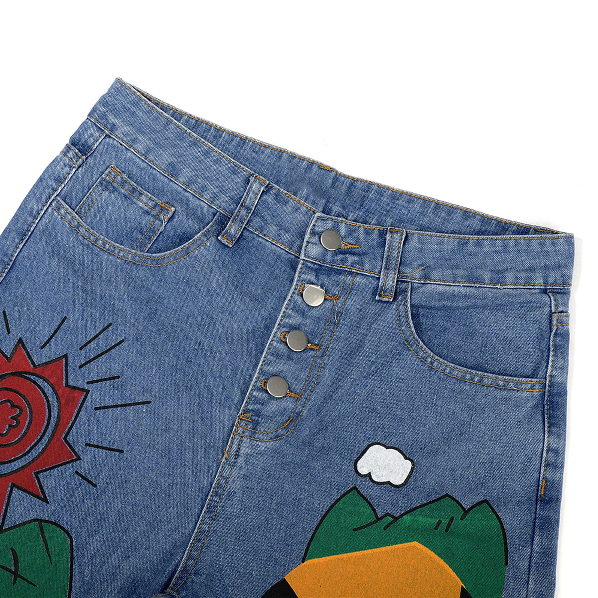 Womens Cartoon Printed Jeans Harem Pants Trousers For Women - enhanced image 2