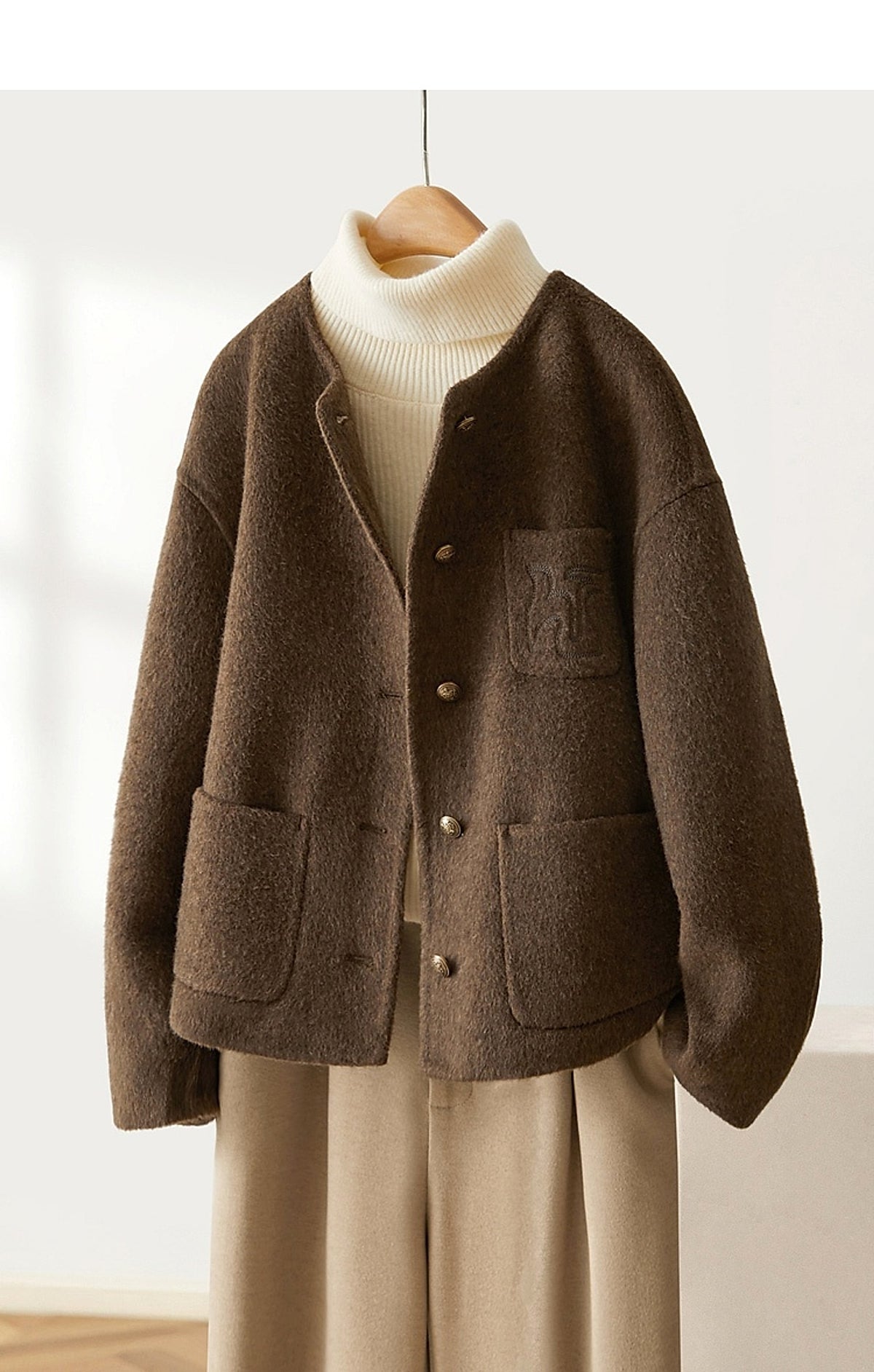 Women's Embroidered Wool Reversible Woolen Coat Slim-fit Coat - enhanced image 2