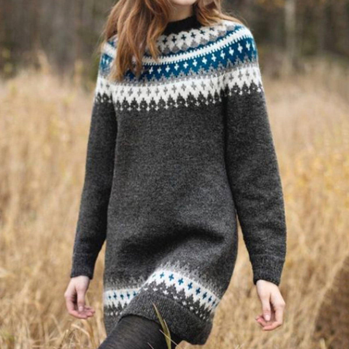 Women's Fall Winter Fashion Long Woolen Dress - enhanced image 2