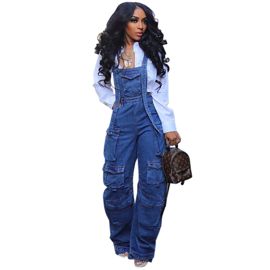 Women's Fashion Loose Denim Jumpsuit - enhanced image 2