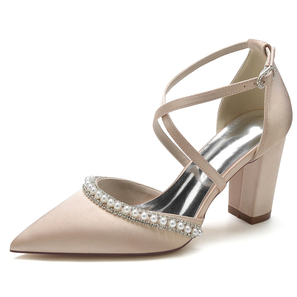 Women's Fashion Pointed Toe Chunky Rhinestone High Heels Shoe - enhanced image 2