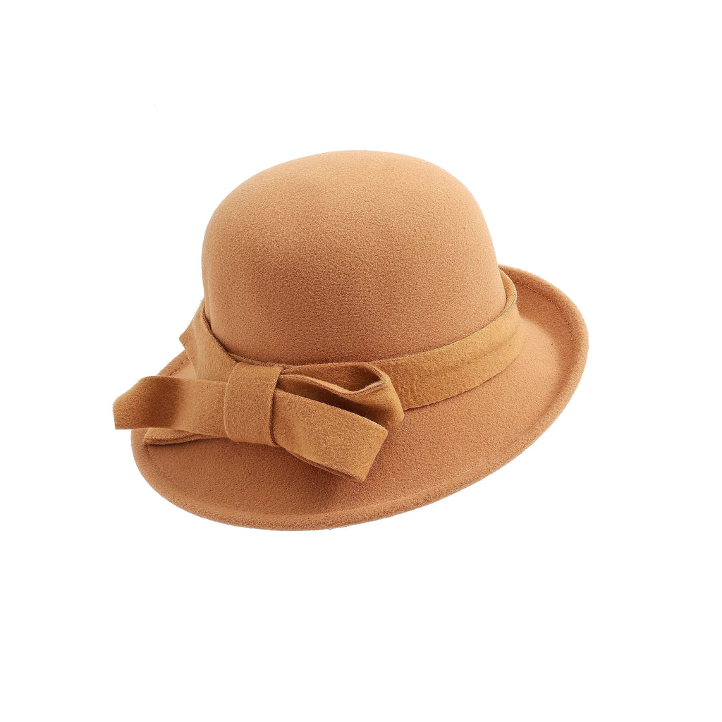 Women's French-style Elegant Retro Woolen Bowler Hat Curling Bow - enhanced image 2