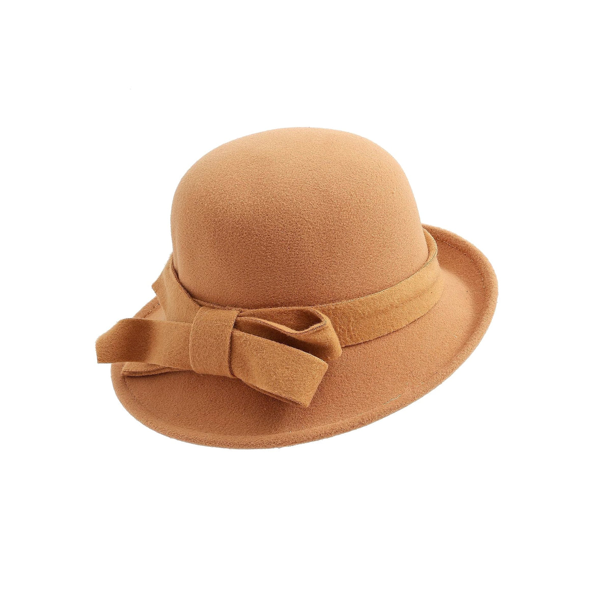 Women's French-style Elegant Retro Woolen Bowler Hat Curling Bow - enhanced image 2