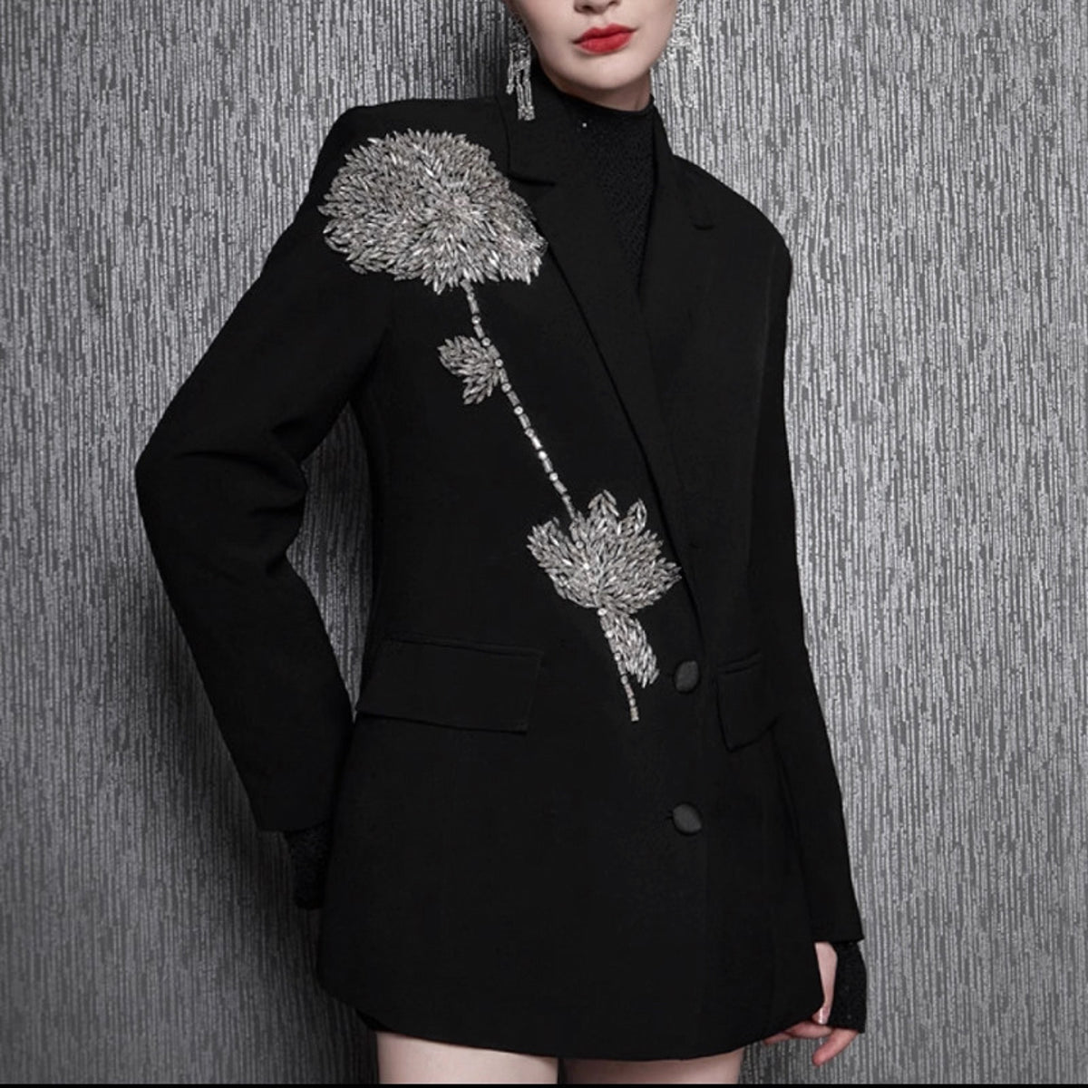 Women's Hand-stitched Floral Suit Jacket - enhanced image 2