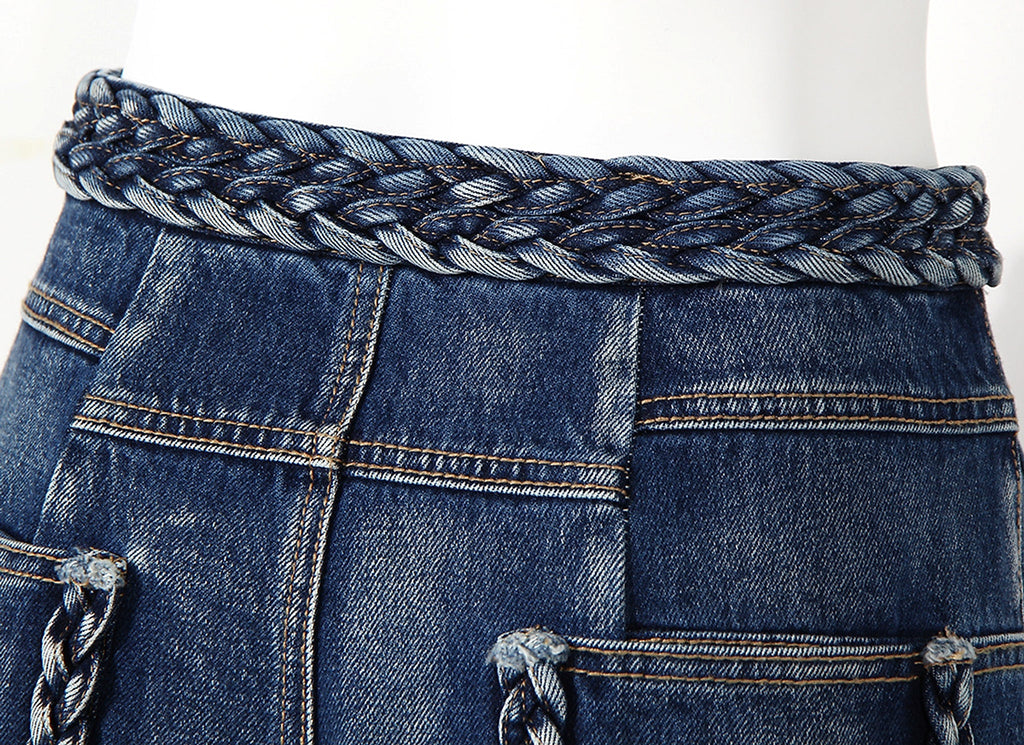 Women's Handmade Braided Wide Leg Jeans - enhanced image 2