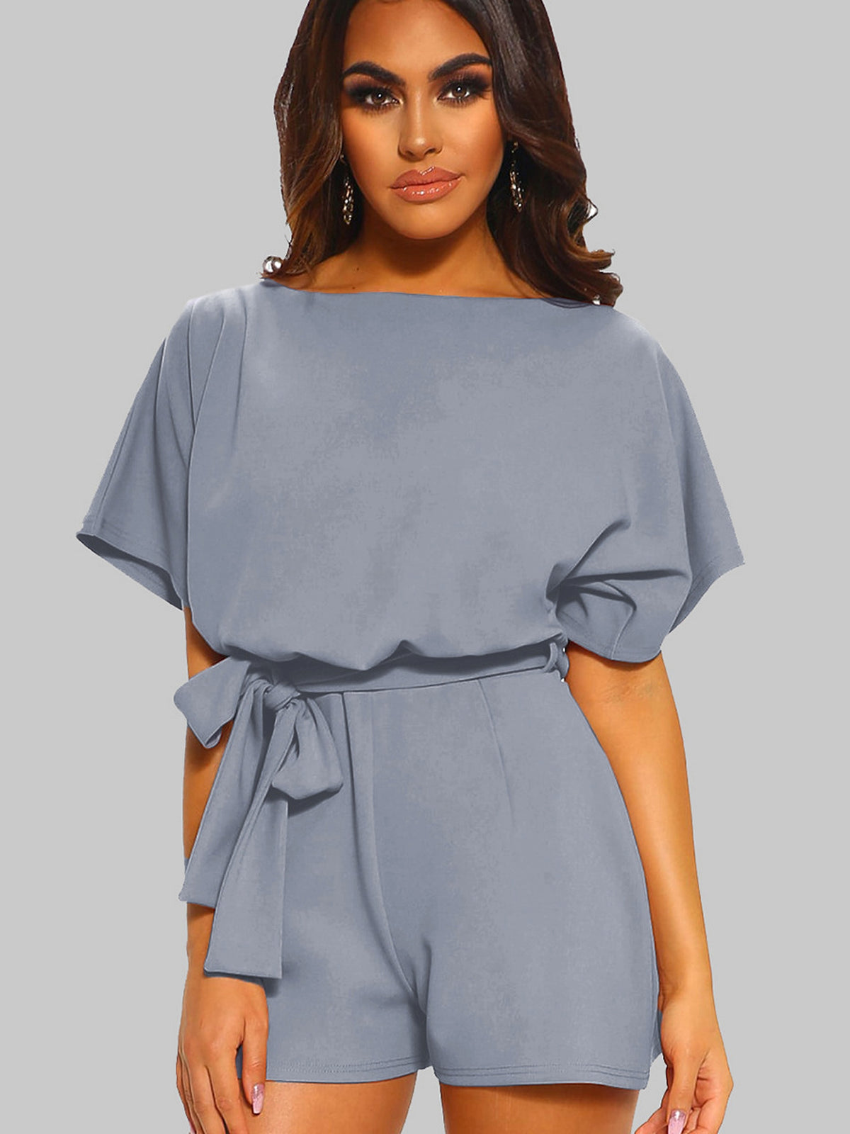 Women's Round Neck Short-sleeved Lace-up Jumpsuit - enhanced image 2