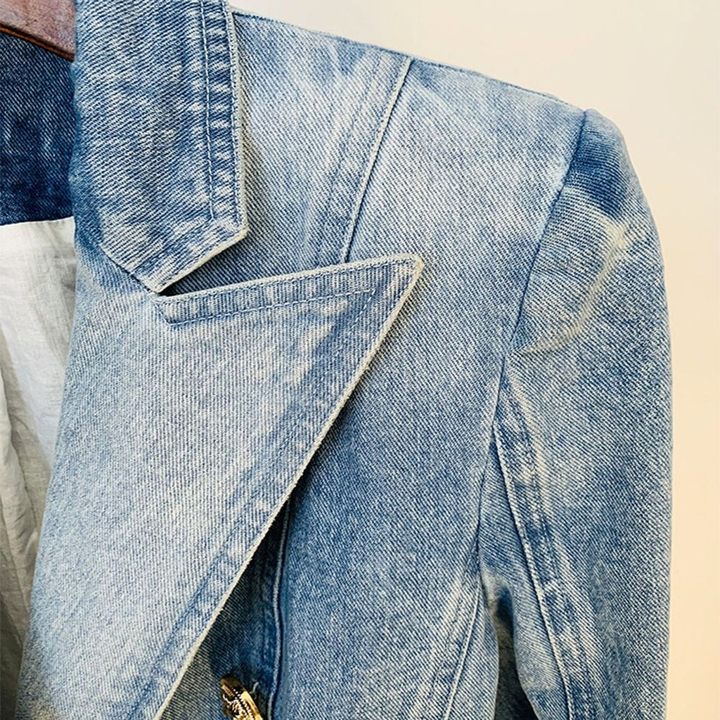 Women's Slim Double-breasted Lion Button Denim Suit Jacket - enhanced image 2