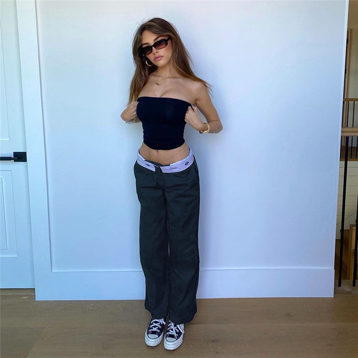 Women's Solid Color Fashion Street Printed Loose Casual Straight Pants (Jeans) - enhanced image 2