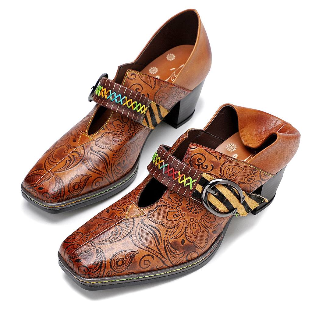 Women's thick heel leather shoes - enhanced image 2