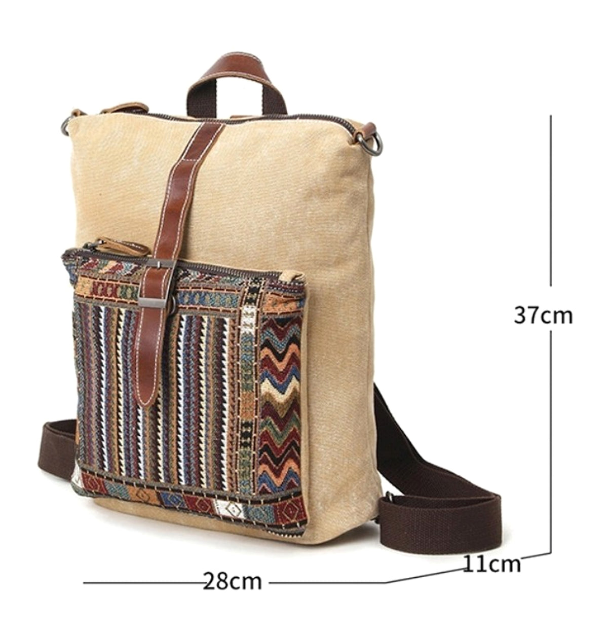 Women's Waterproof Canvas With Top Layer Leather Backpack - enhanced image 2