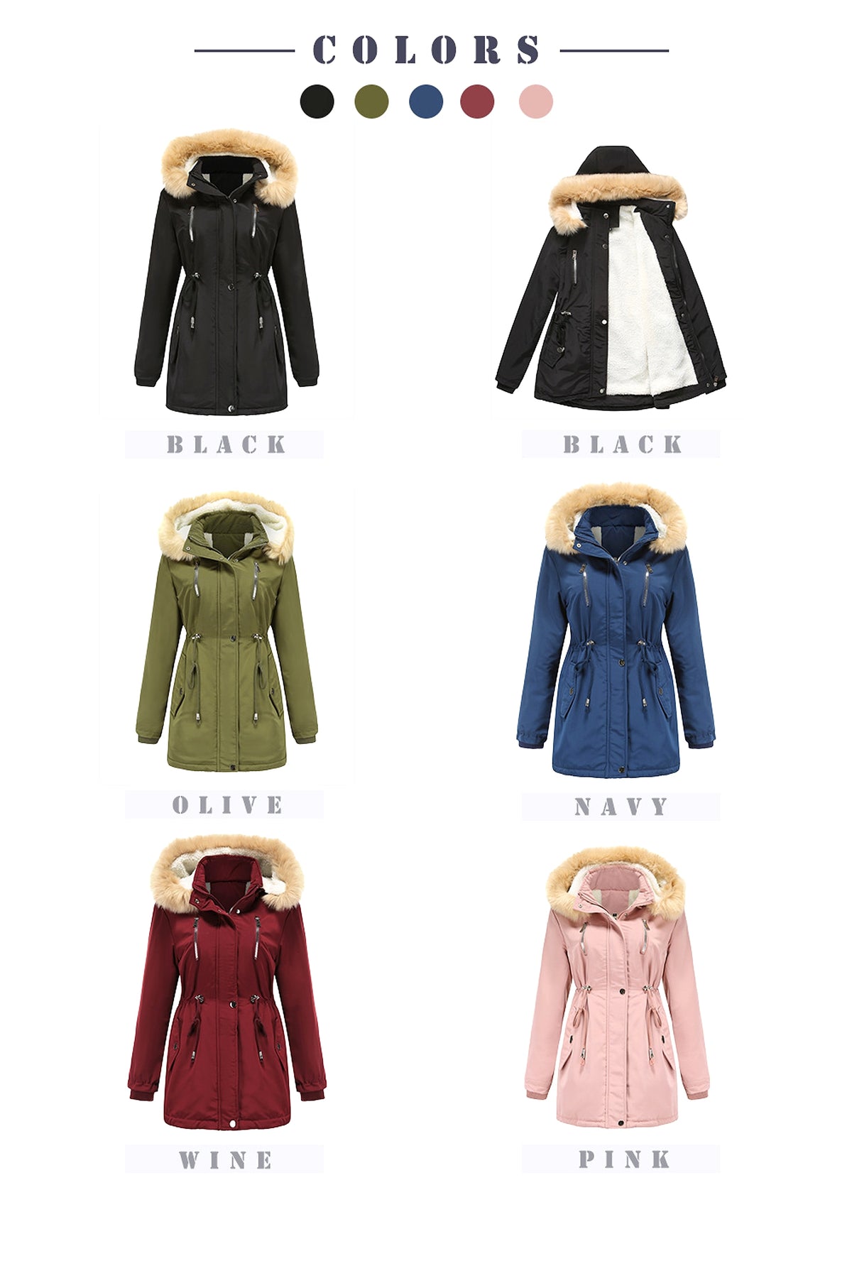 Women's Winter Coat with Detachable Hood – Warm Fleece-Lined Jacket - enhanced image 2