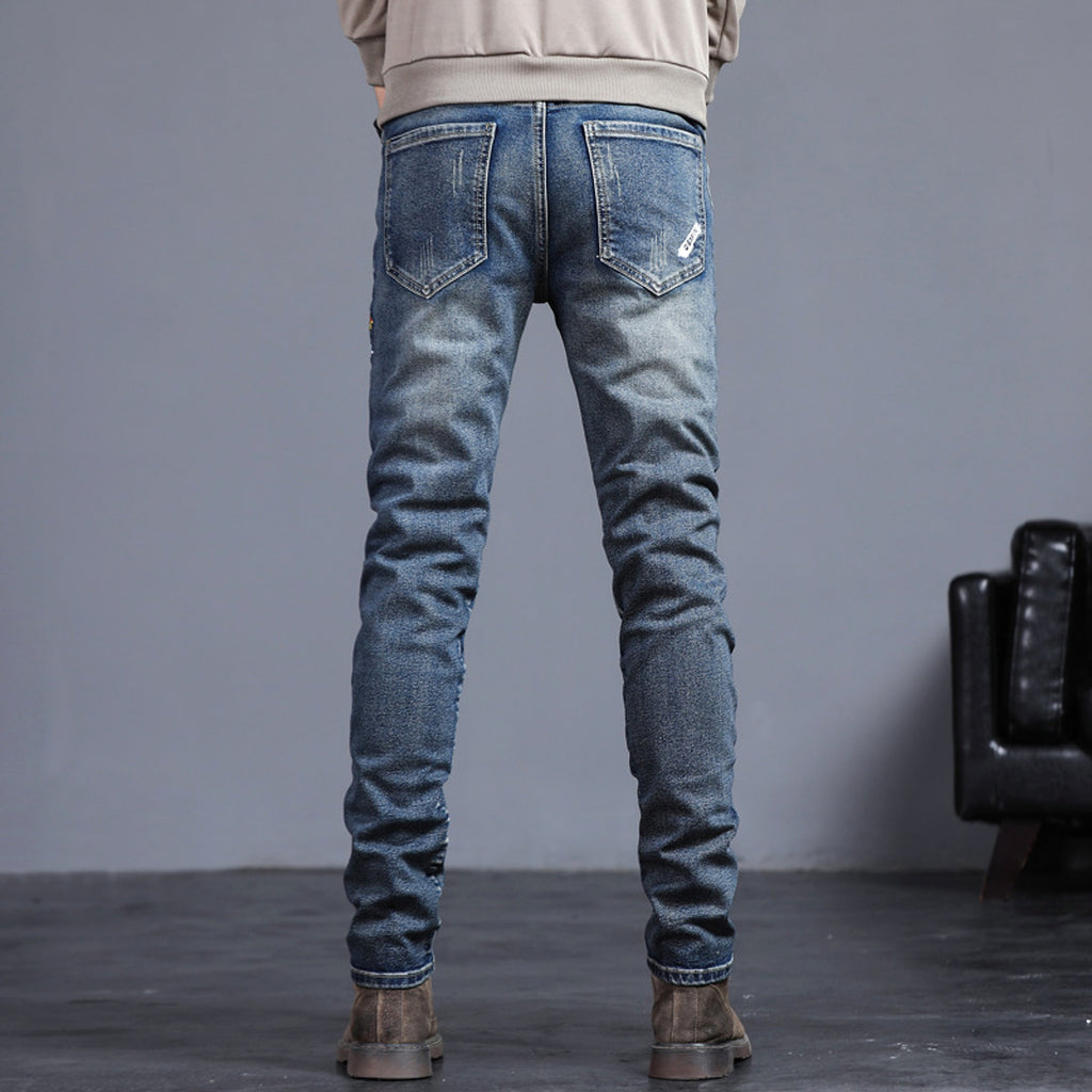 Youth Retro Embroidered Denim Pants Men Jeans - enhanced image 2
