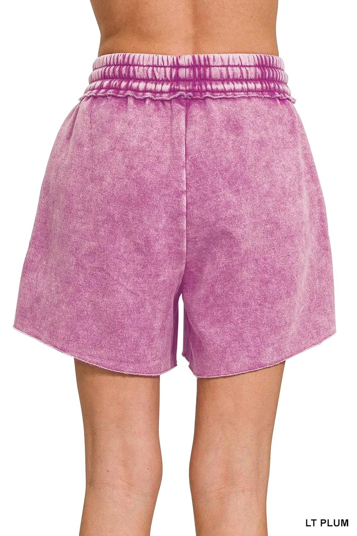 Zenana Acid Wash Fleece Drawstring Shorts With Pockets - enhanced image 2