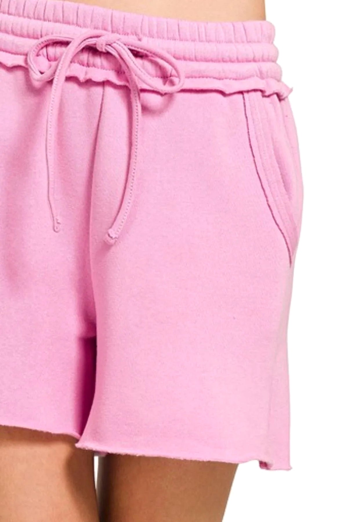 Zenana Fleece Raw Hem Shorts With Draw String - enhanced image 2