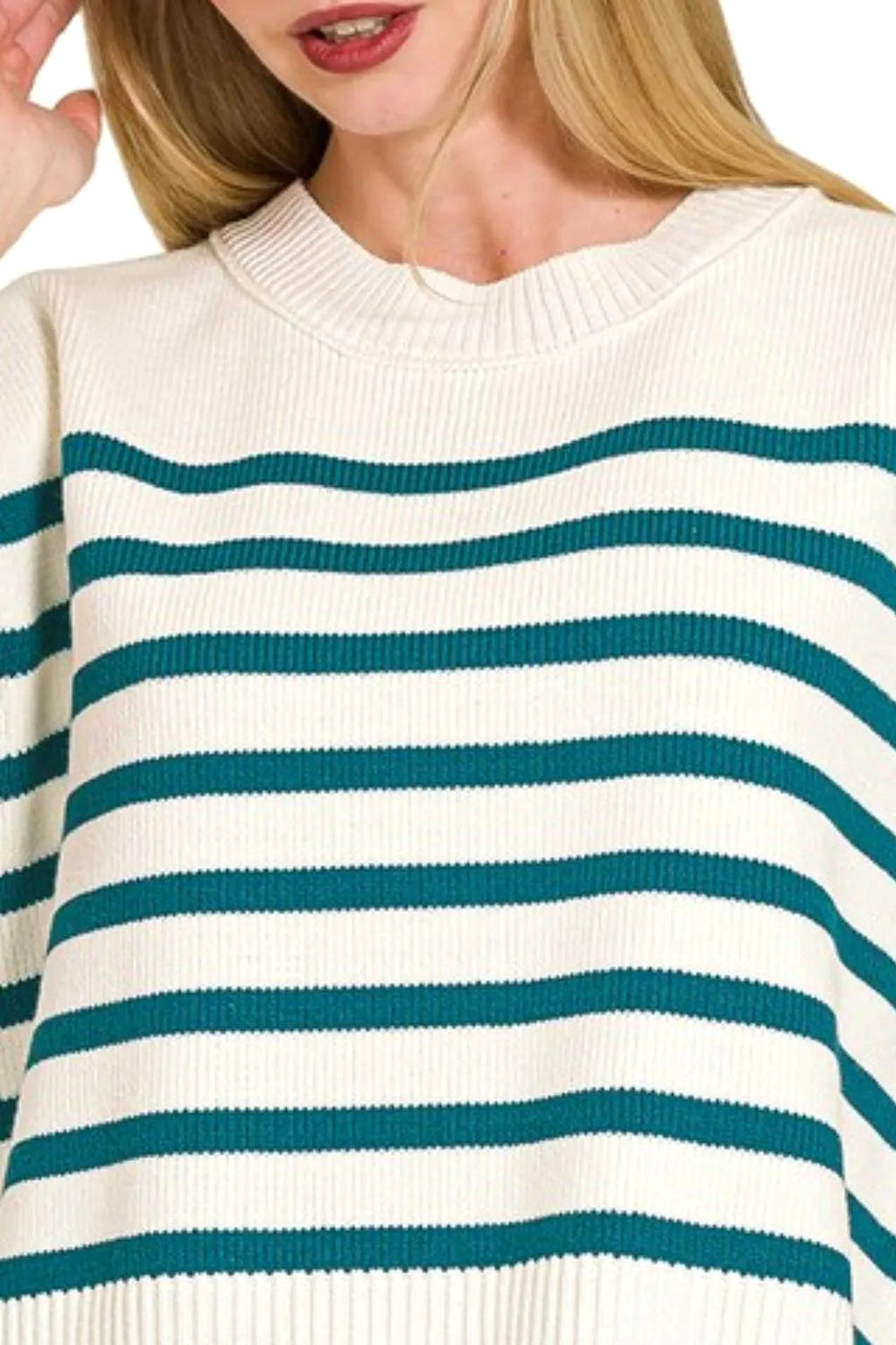 Zenana Oversized Crew Neck Stripe Sweater Vest - enhanced image 2