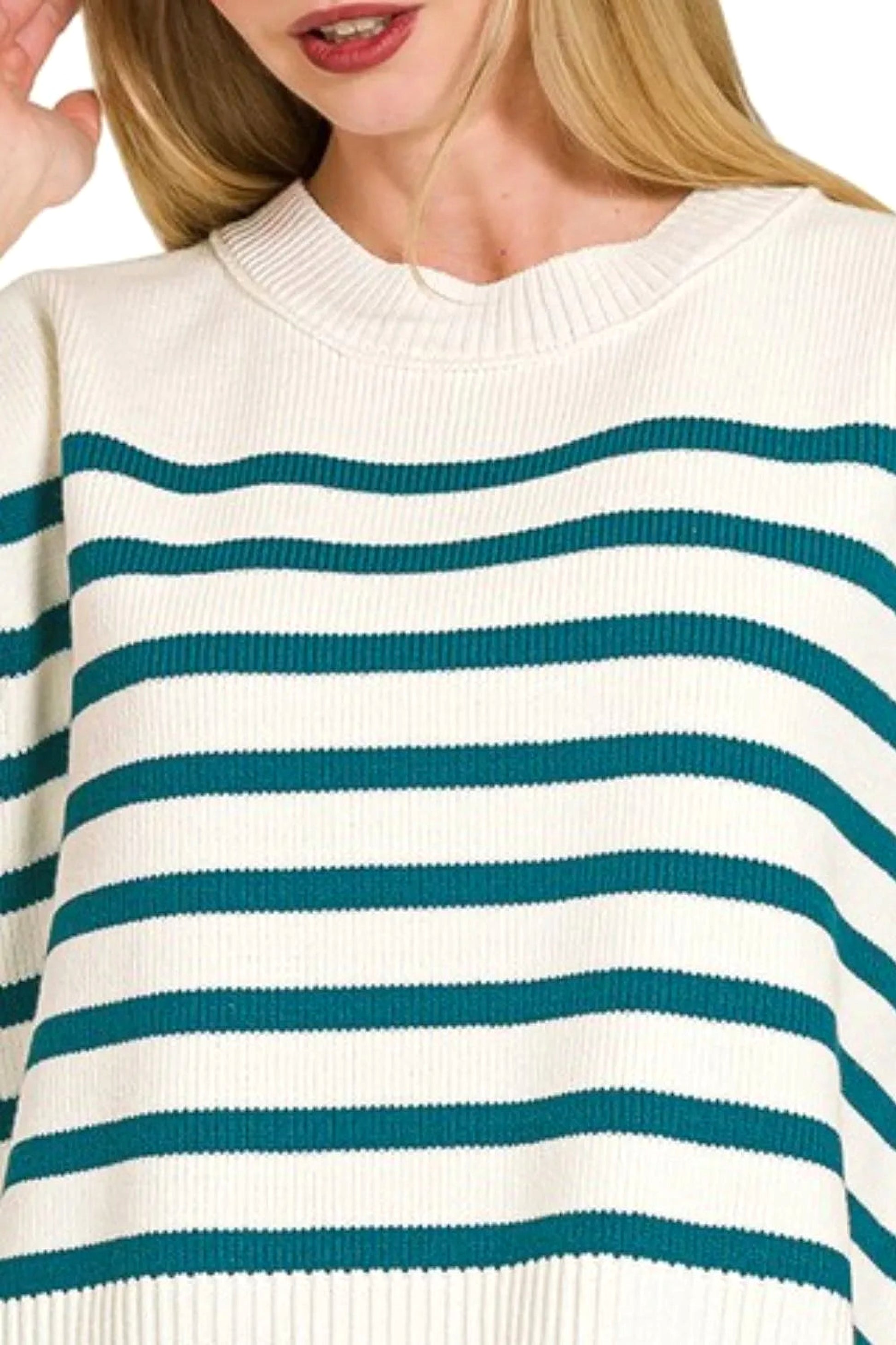 Zenana Oversized Crew Neck Stripe Sweater Vest - enhanced image 2