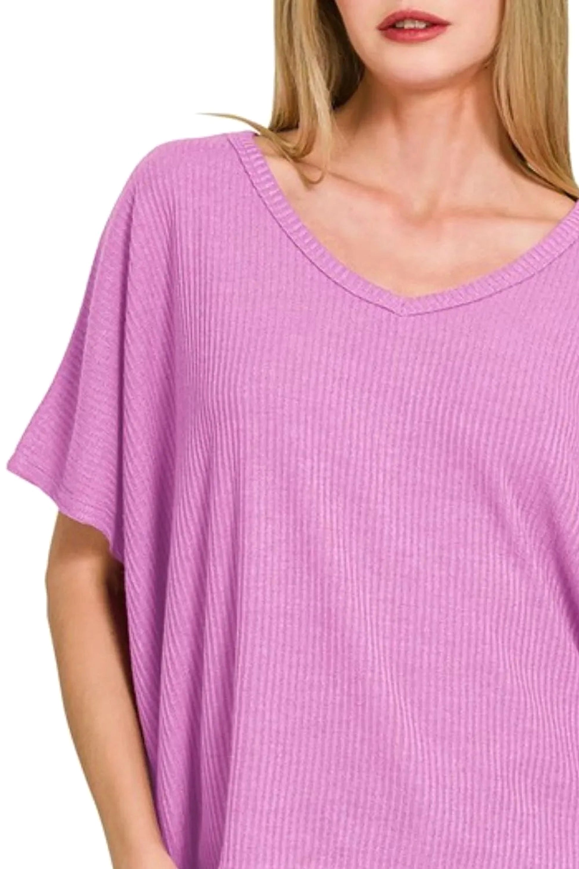 Zenana Ribbed V-Neck Short-Sleeve Knit Top - enhanced image 2