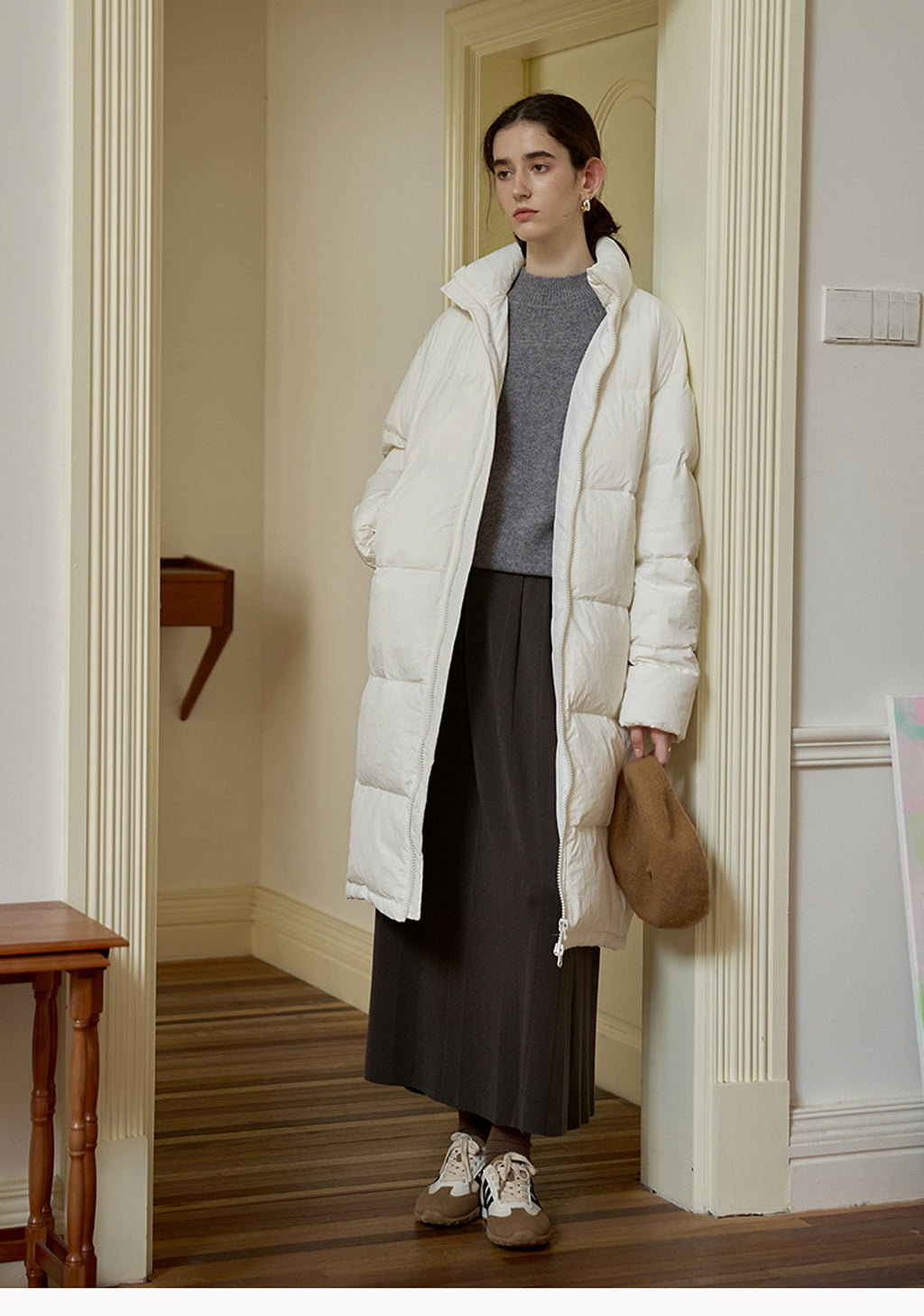 Zipper Snap Button Half Turtleneck Down Jacket Women - enhanced image 2