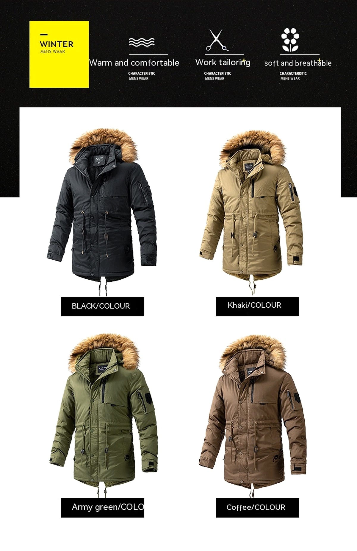 Zipper Solid Color Regular Brown Extra Thick Men 's Jacket - enhanced image 2