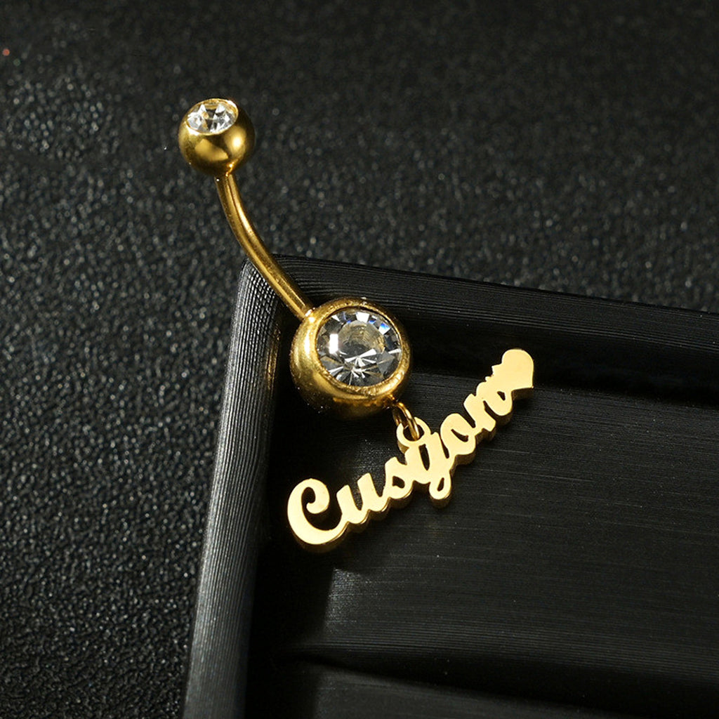 Custom Zircon Alphabet Belly Button Ring – Personalized Body Jewelry - enhanced image 2