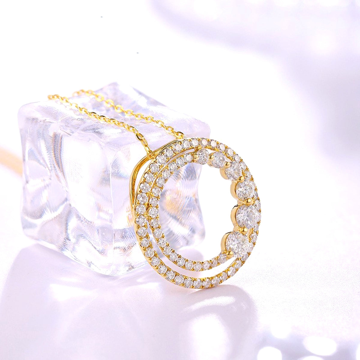 18K Gold Rose Gold Diamond Necklace Round - enhanced image 3