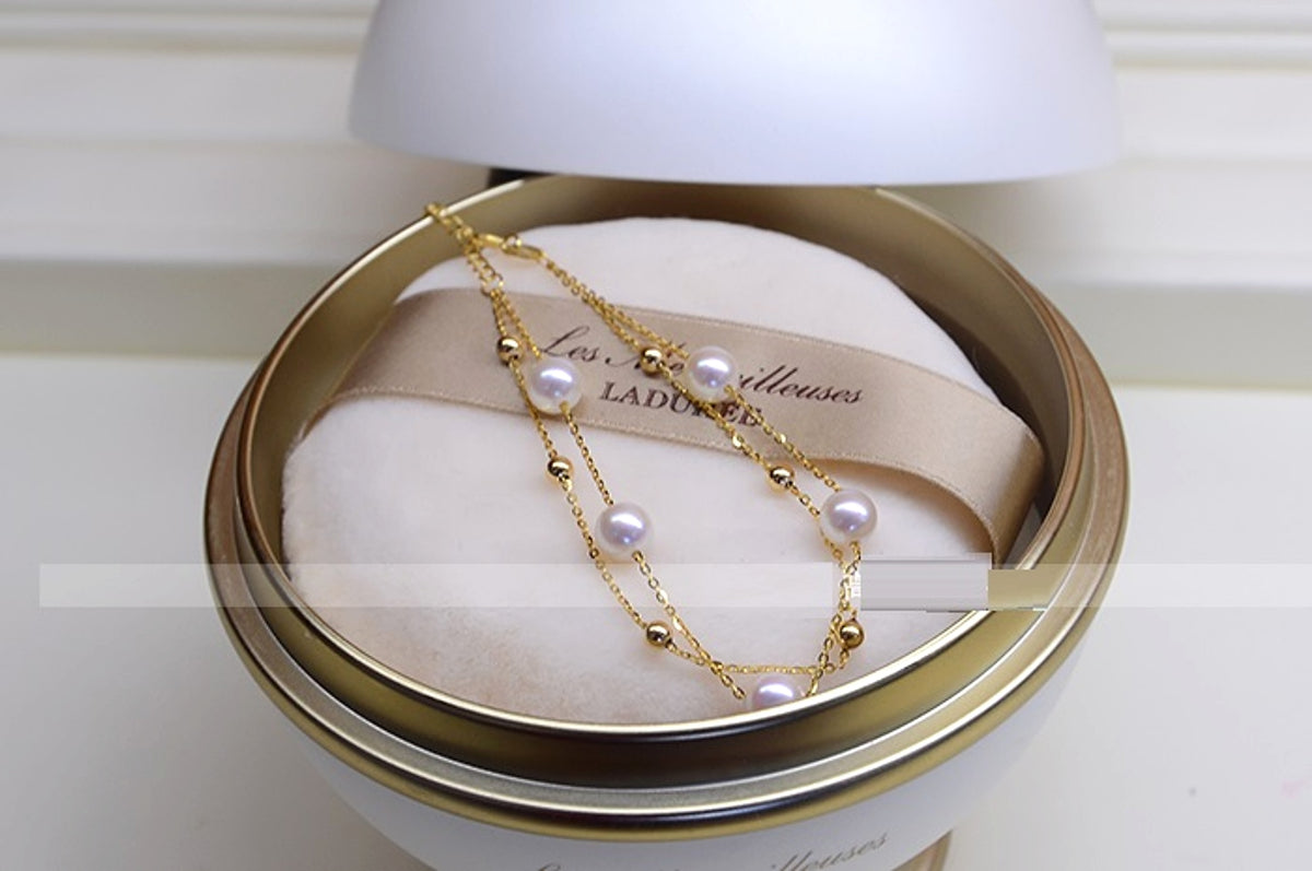 18k Gold Seawater Pearl Adjustable Double-layer Bracelet - enhanced image 3