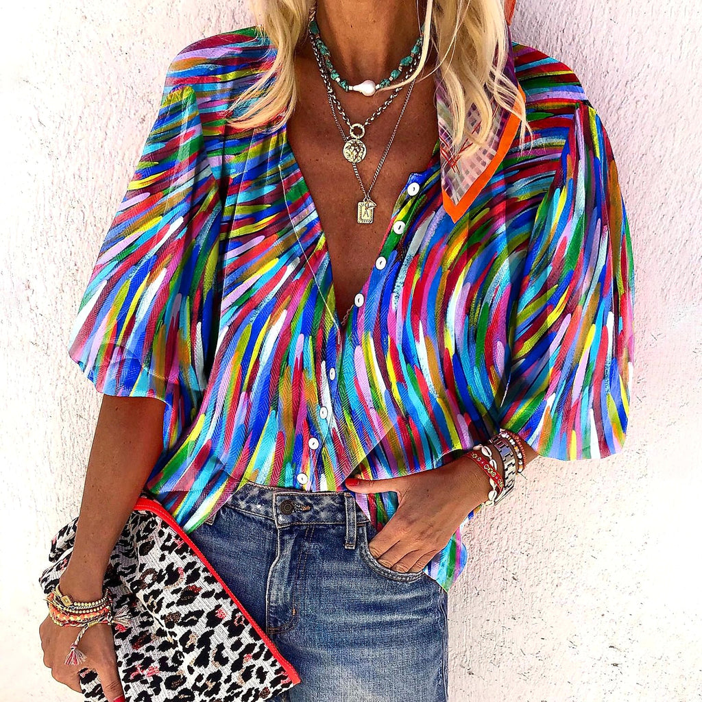 3d Flower Printed Long-sleeved Top DressShirt Women - enhanced image 3