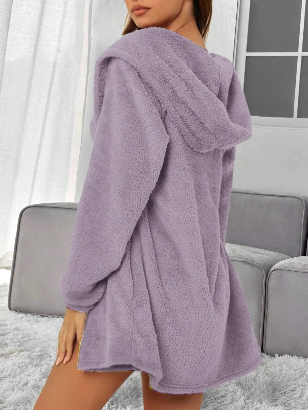 Suits 3pcs Winter Solid Color Double-sided Plush Warm Thickened Hooded Set Pajama - enhanced image 3