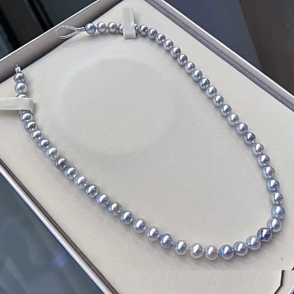 8-9MM Baroque Silver Blue Gray Aurora Sea Pearls Necklace - enhanced image 3