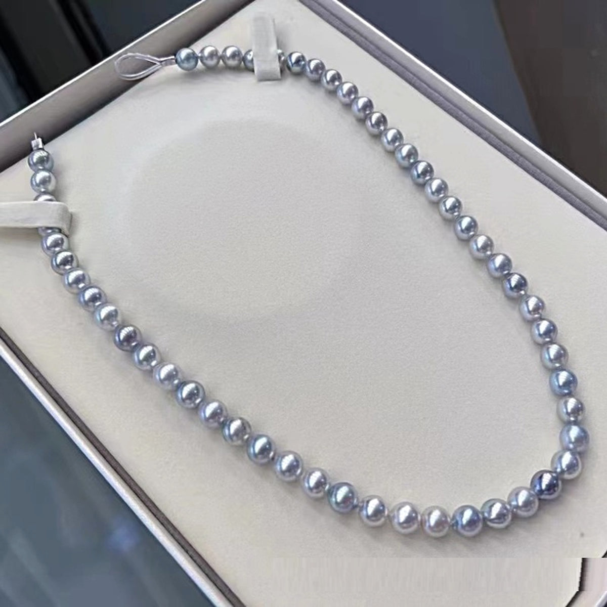 8-9MM Baroque Silver Blue Gray Aurora Sea Pearls Necklace - enhanced image 3