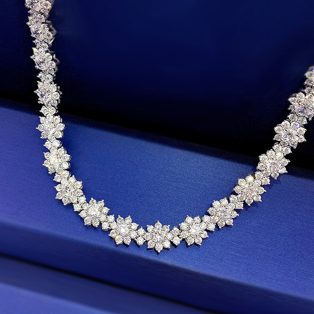 925 Silver High Carbon Diamond Sunflower Collarbone Chain - enhanced image 3
