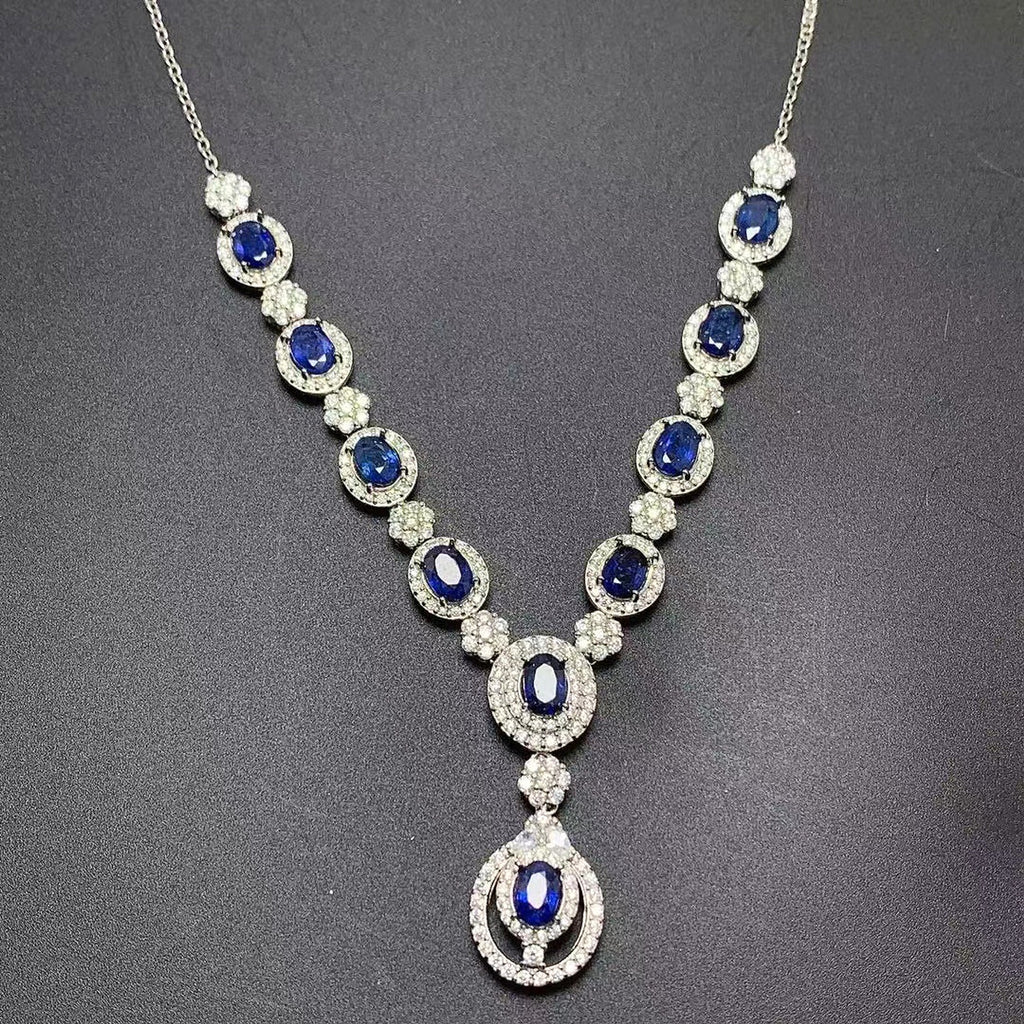 Inlaid Natural Sri Lankan Sapphire Necklace 925 Silver - enhanced image 3