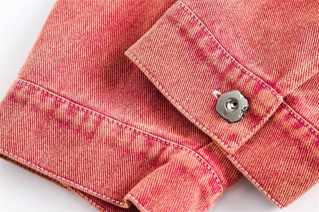 Abstract Embroidered Washed Denim Jacket - enhanced image 3