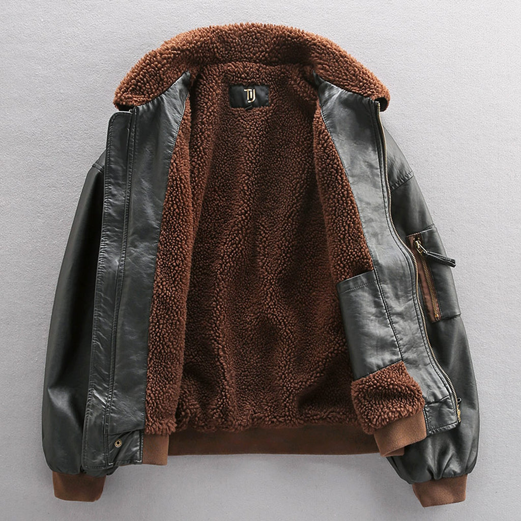 Royal Air Force Pilot Fleece-lined Thick Leather Coat Men's Leather Jacket Coat - enhanced image 3
