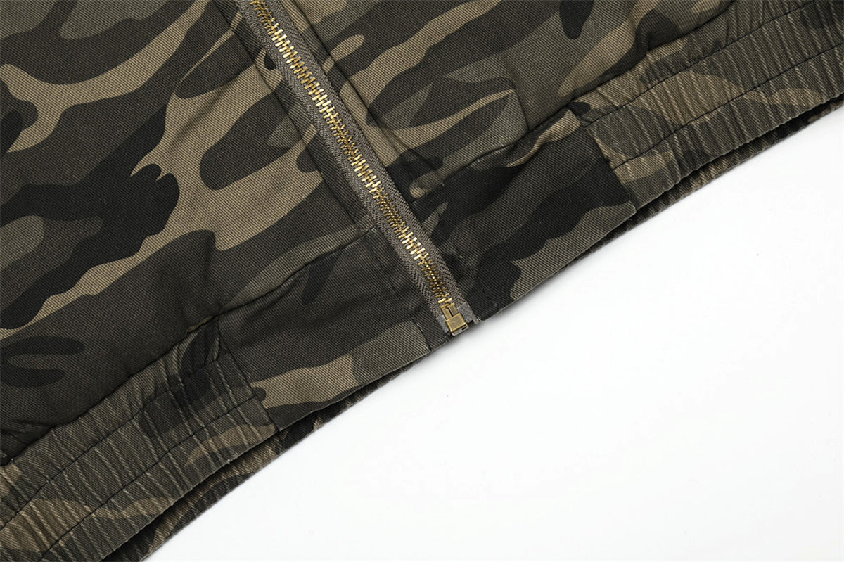 American Retro Camouflage Hooded Cotton Jacket For Men - enhanced image 3